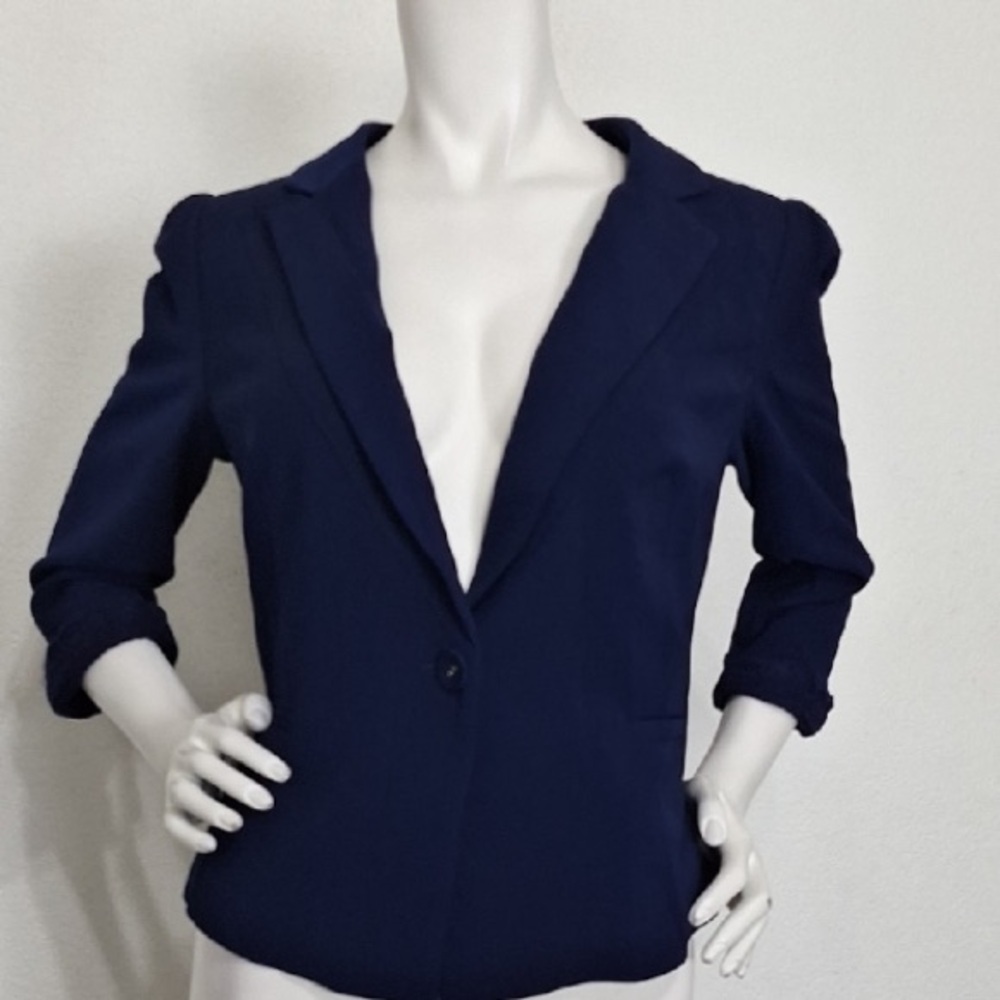 Deep Or Shallow "NEW" Navy Blue 3/4 Sleeve Preppy Romantic Blazer Jacket Size S